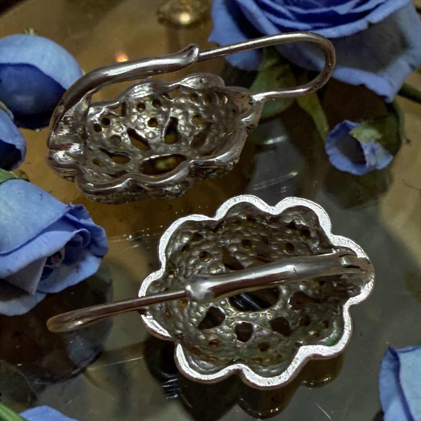 Orecchini a monachina con cristalli, argento 925 manifattura italiana vintage