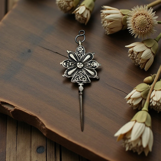 Grande fibula berbera in argento basso, punzonata a tergo, gioiello primo ‘900