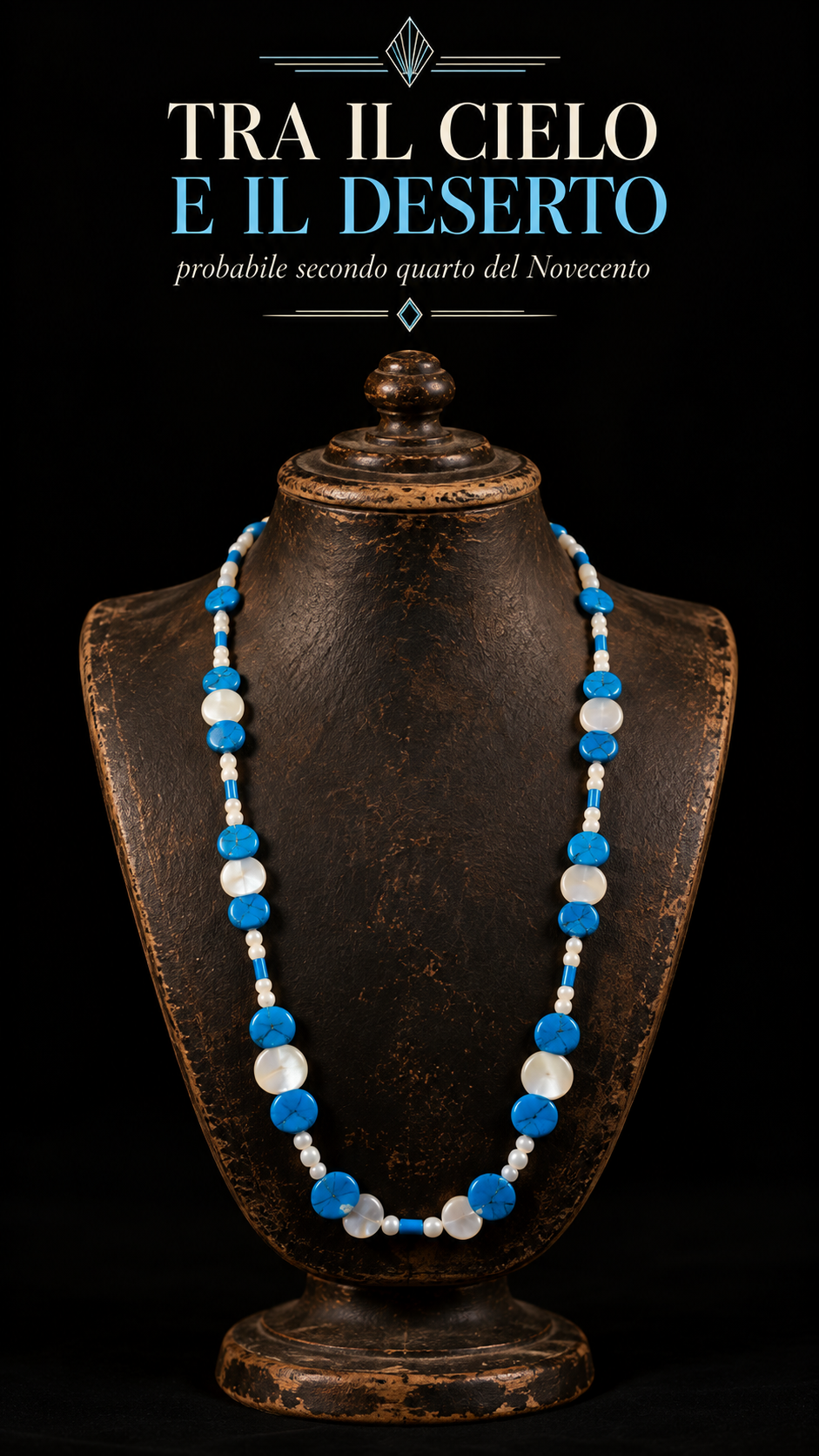 Collana southwest americano ca anni 30-40 con elementi discoidali color turchese e madreperla