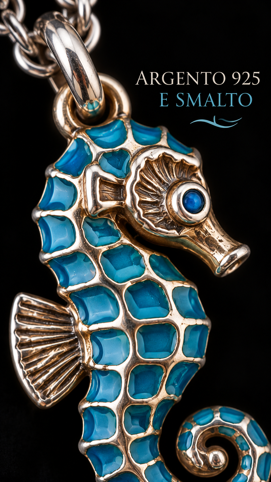 Catena in argento 60 cm GIORGI con pendente in argento Cavalluccio Marino bifacciale