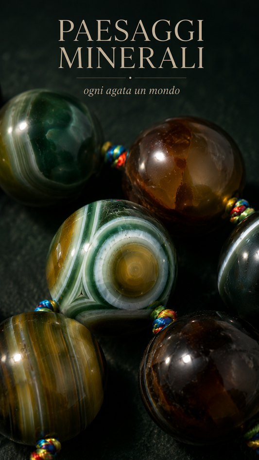 Importante collana in perle di varietà di agate verdi infilate ed annodate a mano, gioiello contemporaneo