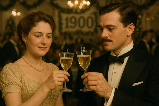 Set completo di segnaposto da calice, in custodia originale in vellutino. Ca 1900.