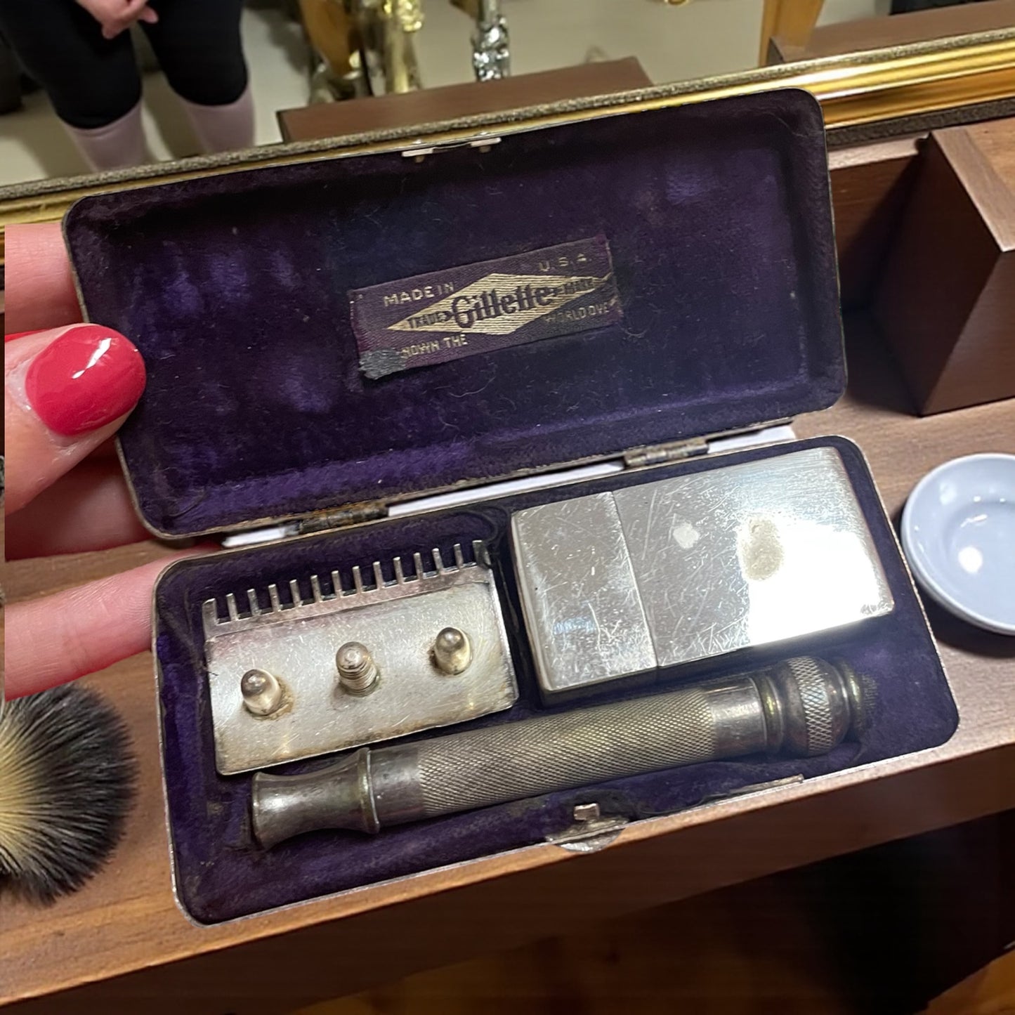 Set rasoio Gillette Old Type anni ‘20 in custodia da viaggio