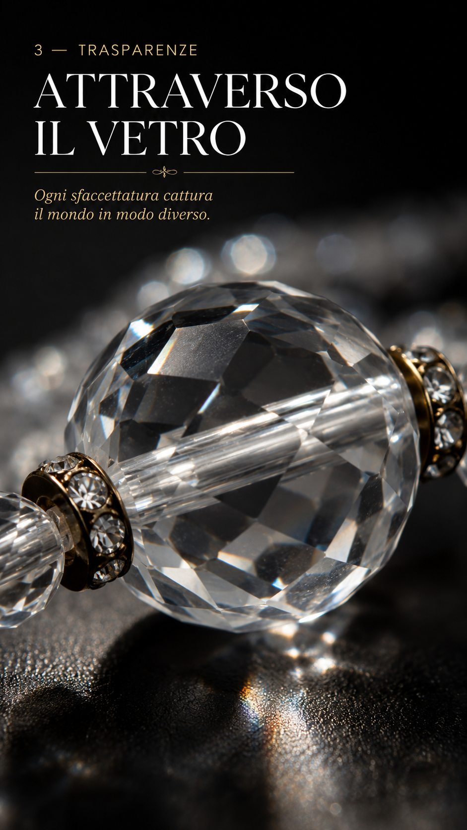 Collana sautoir multi filo con perle in vetro sfaccettato trasparente, fine ‘50s