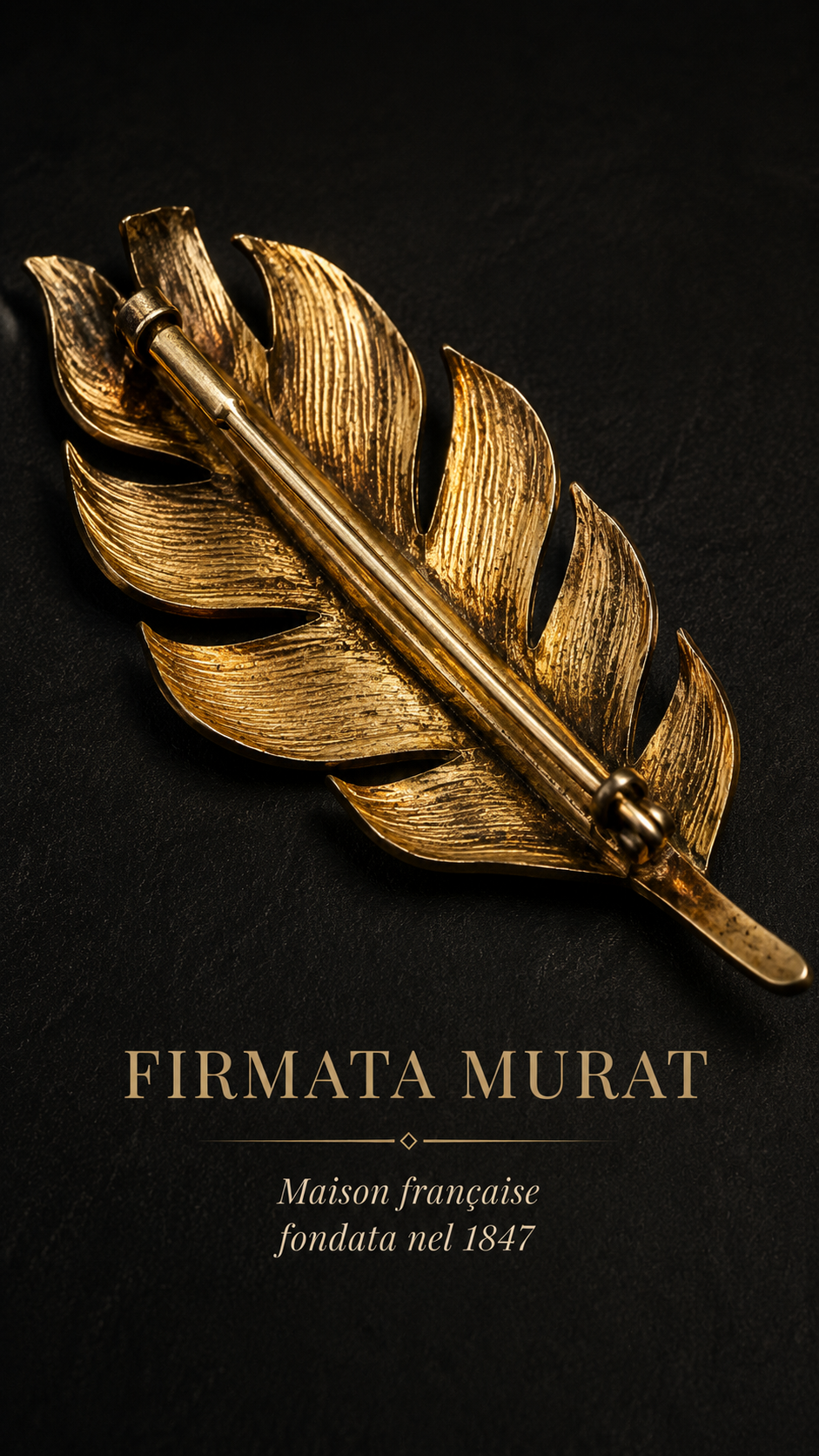 Spilla antica firmata Murat anni ‘40 a guisa di piuma dorata