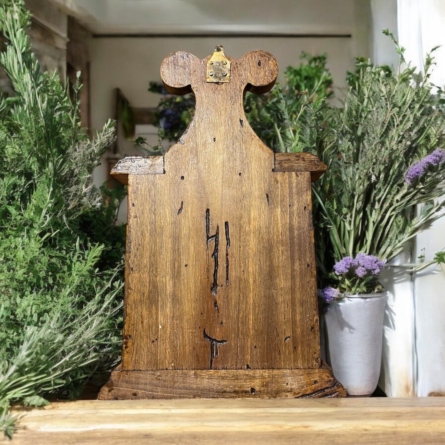 Scatola porta sale legno con targa ottone anni ‘50 country