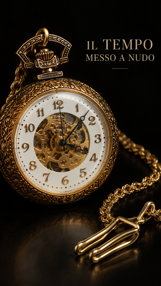 Orologio vintage anni 2000 da taschino con catena, movimento meccanico a carica manuale, decorazione araldica
