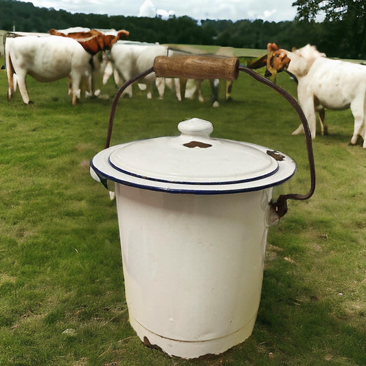 Antique enamel bucket with lid