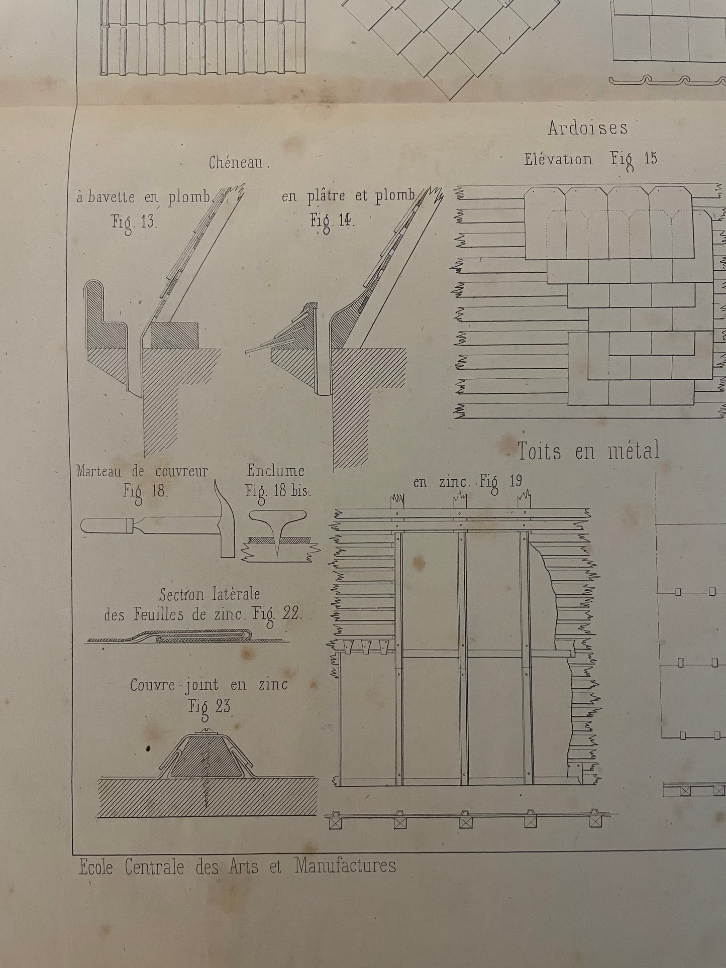 Tris tavole di architettura ‘800 École Arts et Metiers