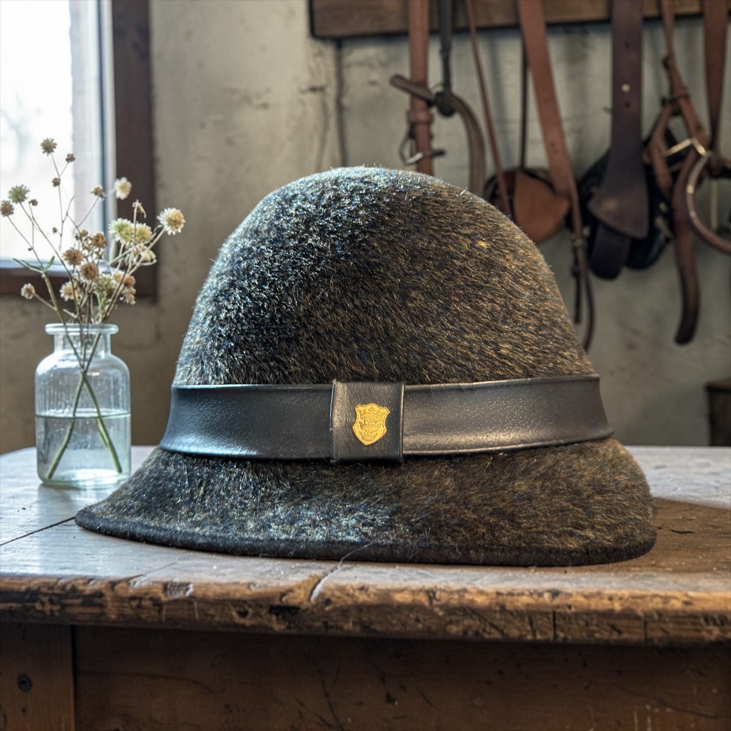 Cappellino British da equitazione, tg 55 feltro di pelliccia anni ‘60