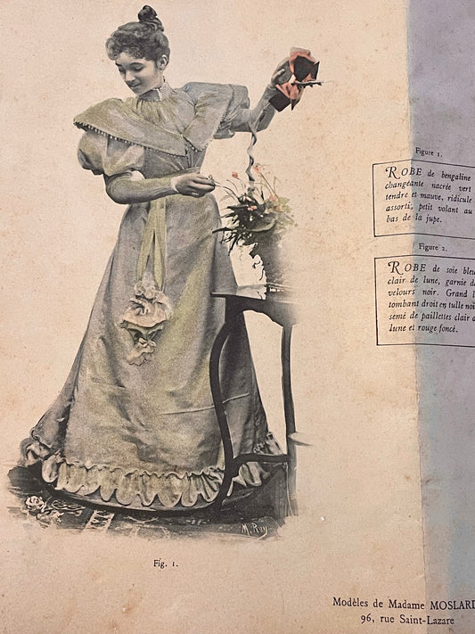 Lotto n. 4 antiche tavole Belle Époque dame in abiti da passeggio