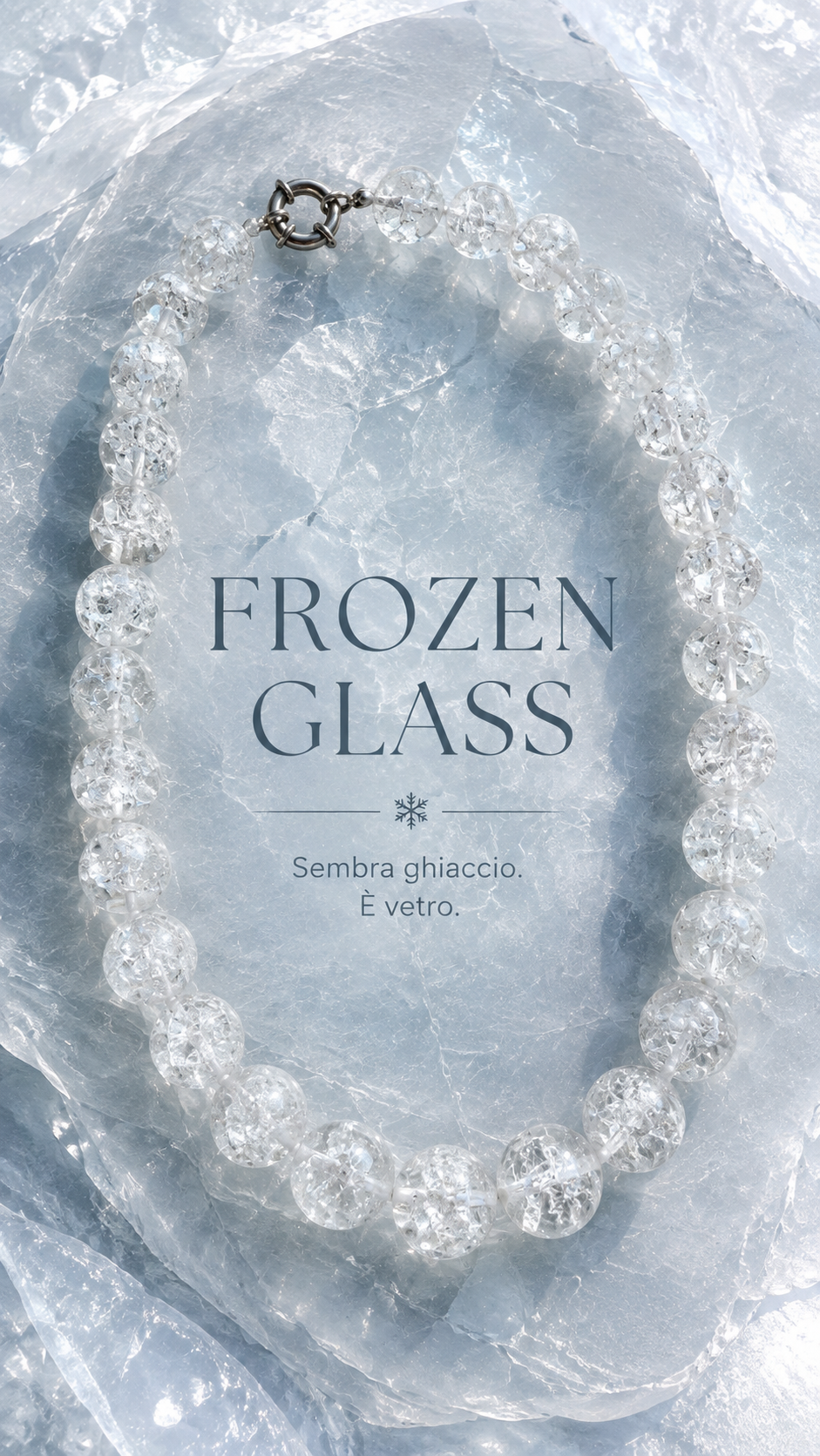 Collana con grandi perle “frozen glass” o crackle glass, gioiello contemporaneo