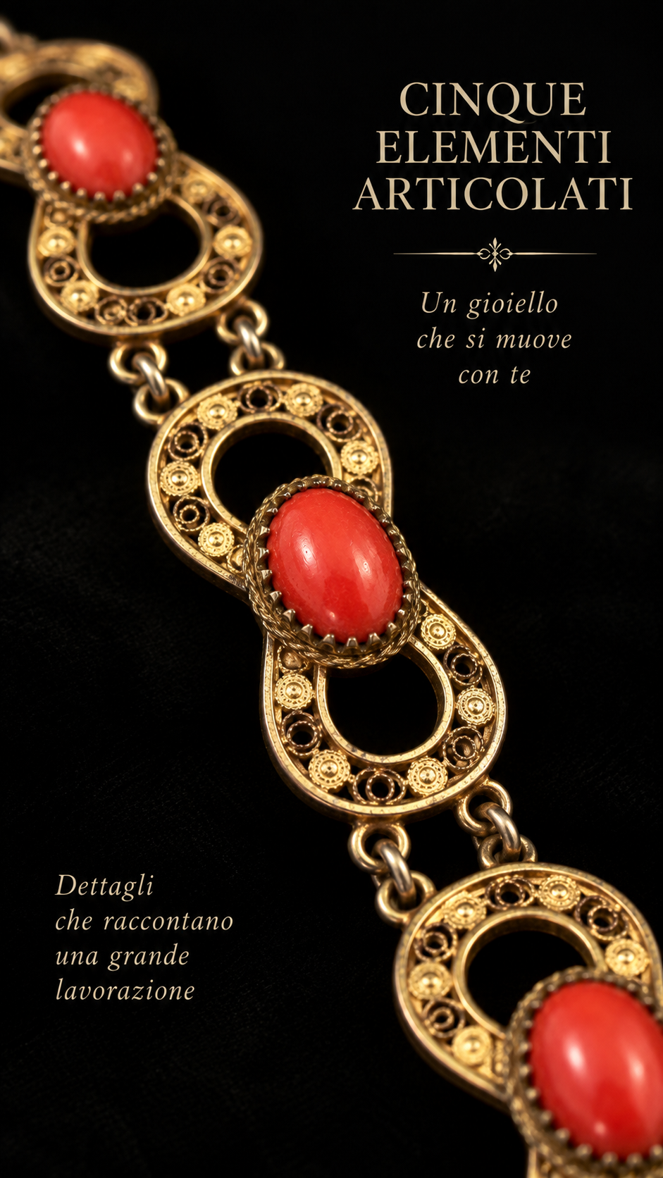Bracciale filigranato in argento 800 e pasta di corallo, Campo Ligure, tradizione orafa