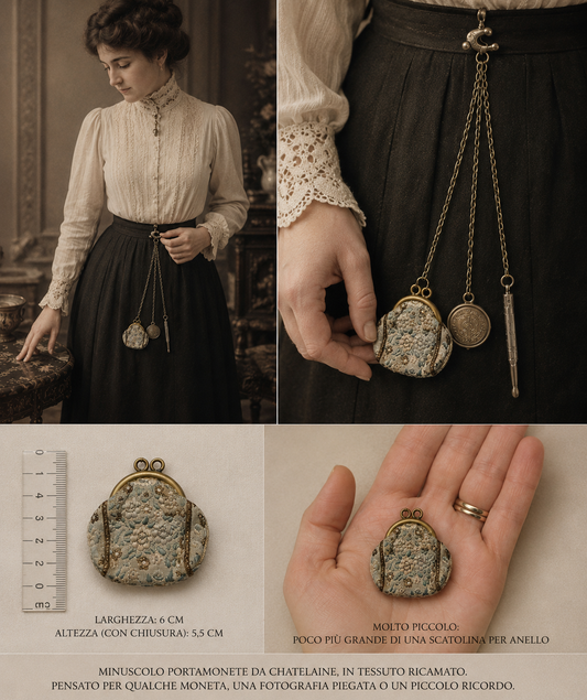 Aumonière d’epoca in jacquard con ricami serici e d’oro, primo ‘900