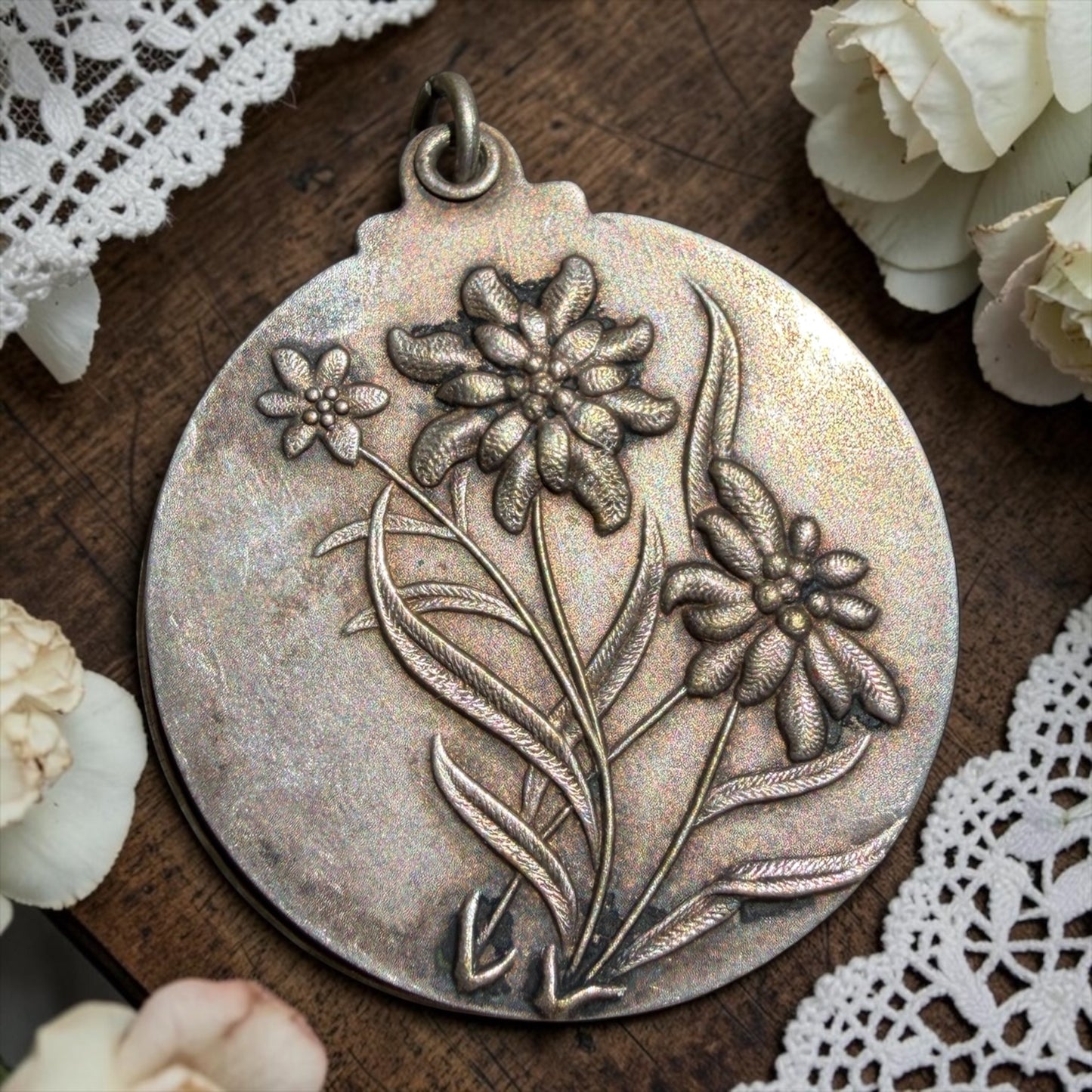 Pendente specchio scorrevole bifacciale da chatelaine Art Nouveau, fine ‘800