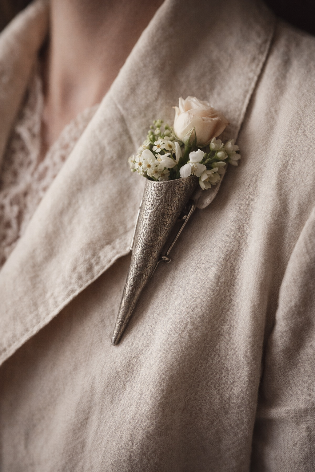 Tussy mussy da corsage placcato argento, fine ‘800 - primo ‘900