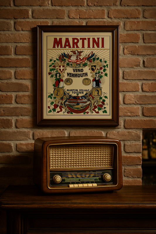Specchio pubblicitario Martini vintage anni ‘70 in cornice