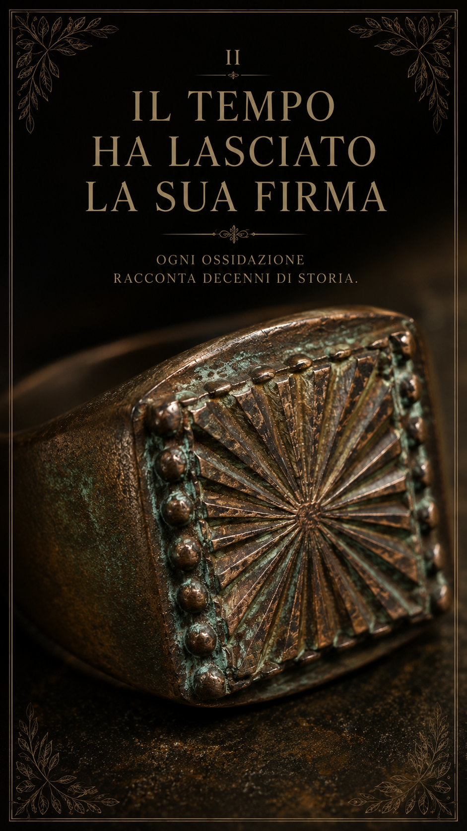 Antico anello da uomo Chevalier con sigillo, lega di bronzo e rame, anni ‘30-‘40 prob.