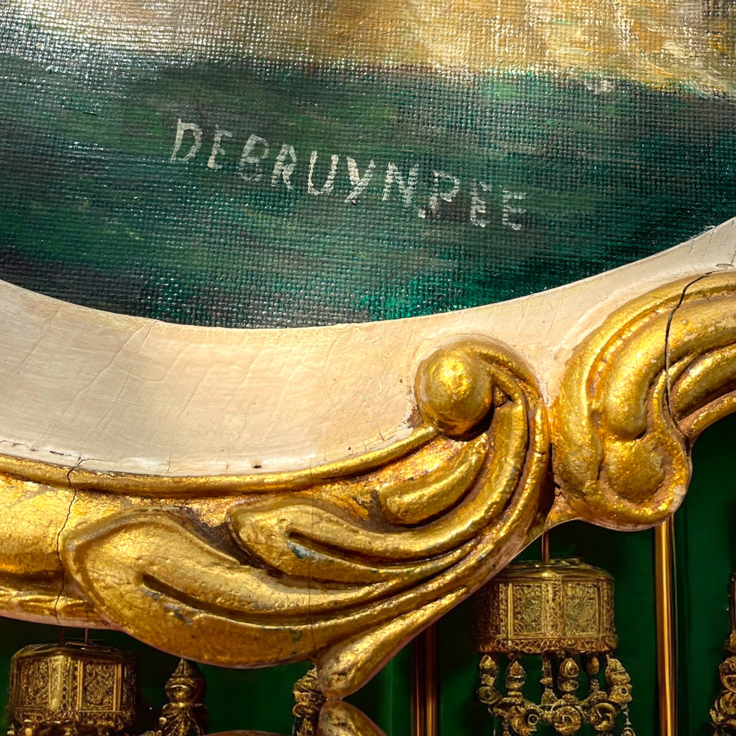 Cornice fine ‘800 da specchio con dipinto gattino anni ‘60