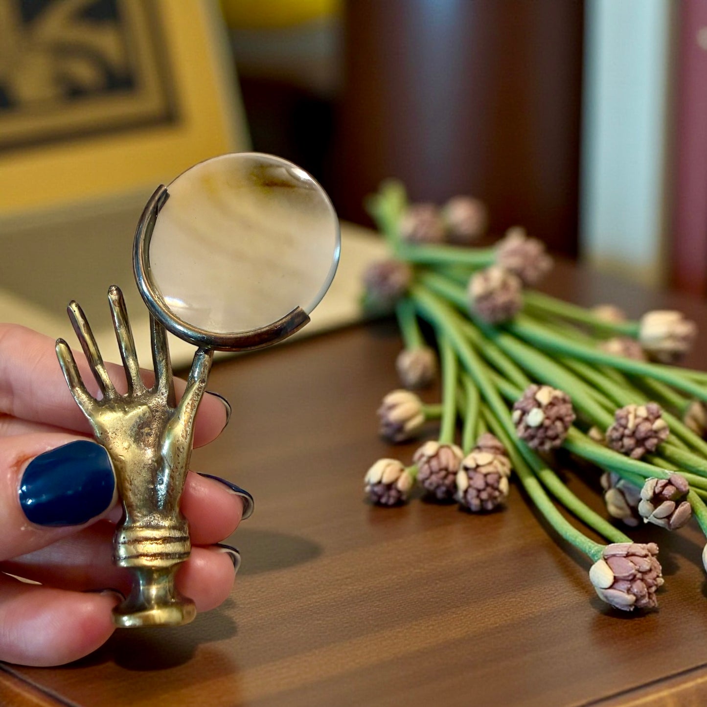 Antica lente da studio o lettura con mano, fine ‘800 - primo ‘900