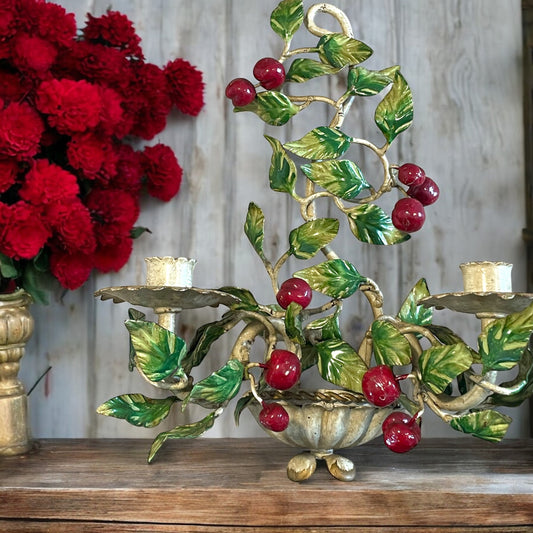 Coppia candelabri Toleware, artigianato toscano, anni ‘40 - ‘50