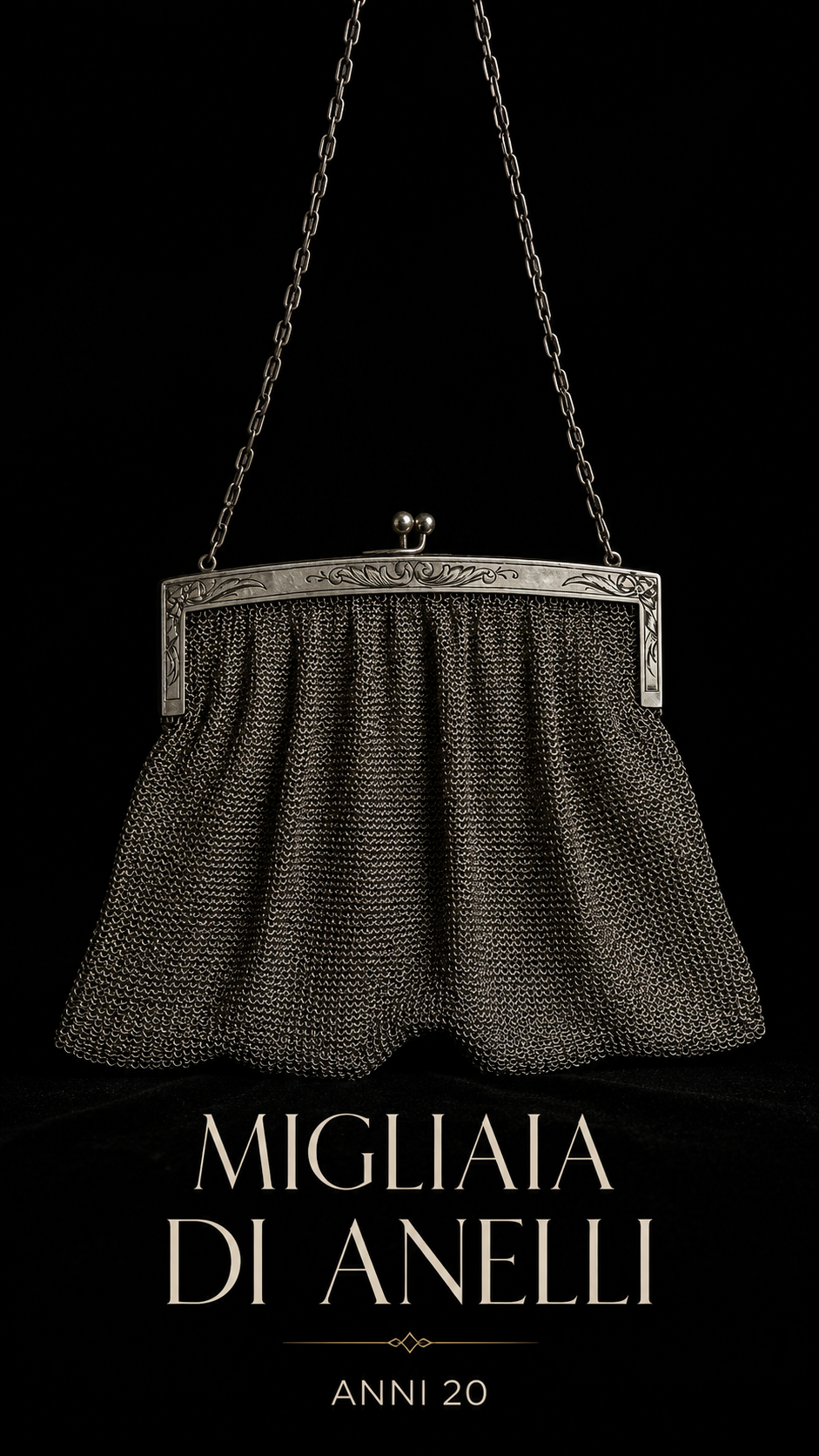 Antica e splendida borsa da sera in maglia anni ‘20 con montatura lavorata e placcata argento
