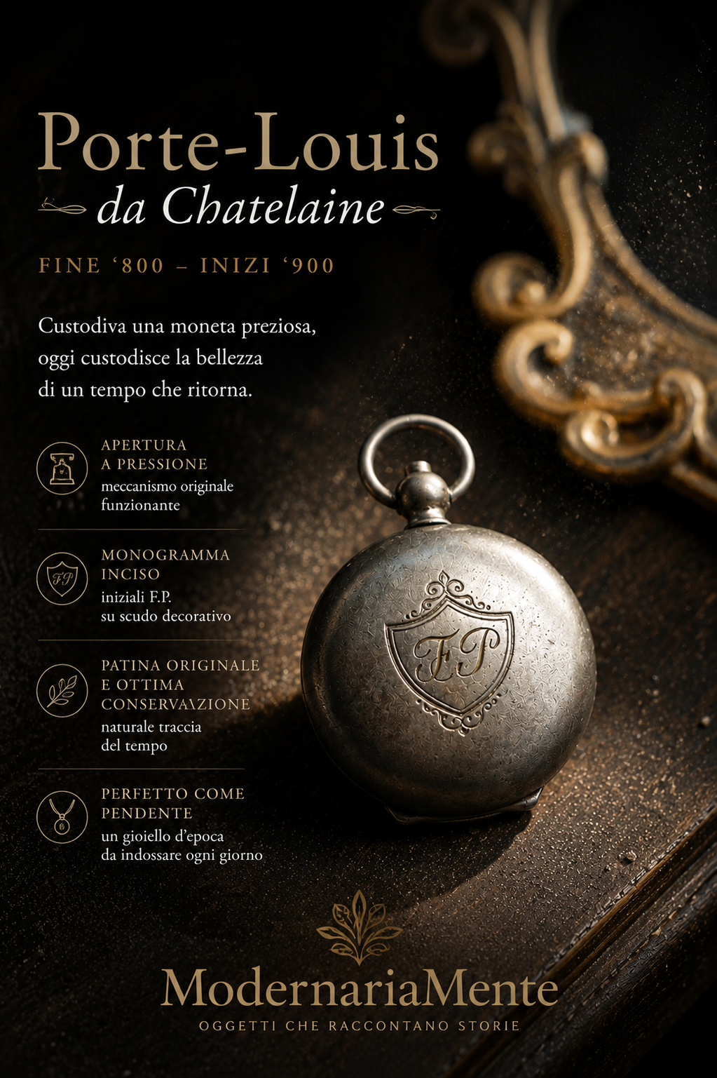Porte - Louis d’Or porta monete da Châtelaine antico con monogramma