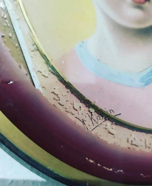 Cromolitografia in cornice con vetro d’epoca, bimba con cane, fine ‘800 - primo ‘900