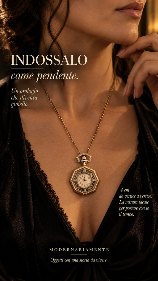 Orologio pendente vintage con quadrante ottagonale e carica a molla