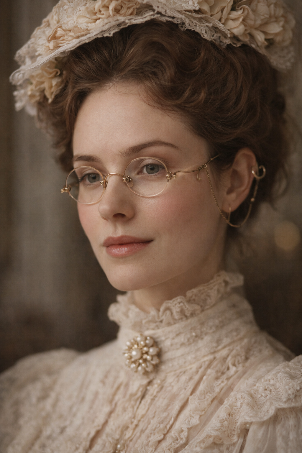 Antichi occhiali pince nez laminati in oro con custodia, 1890-1900 ca