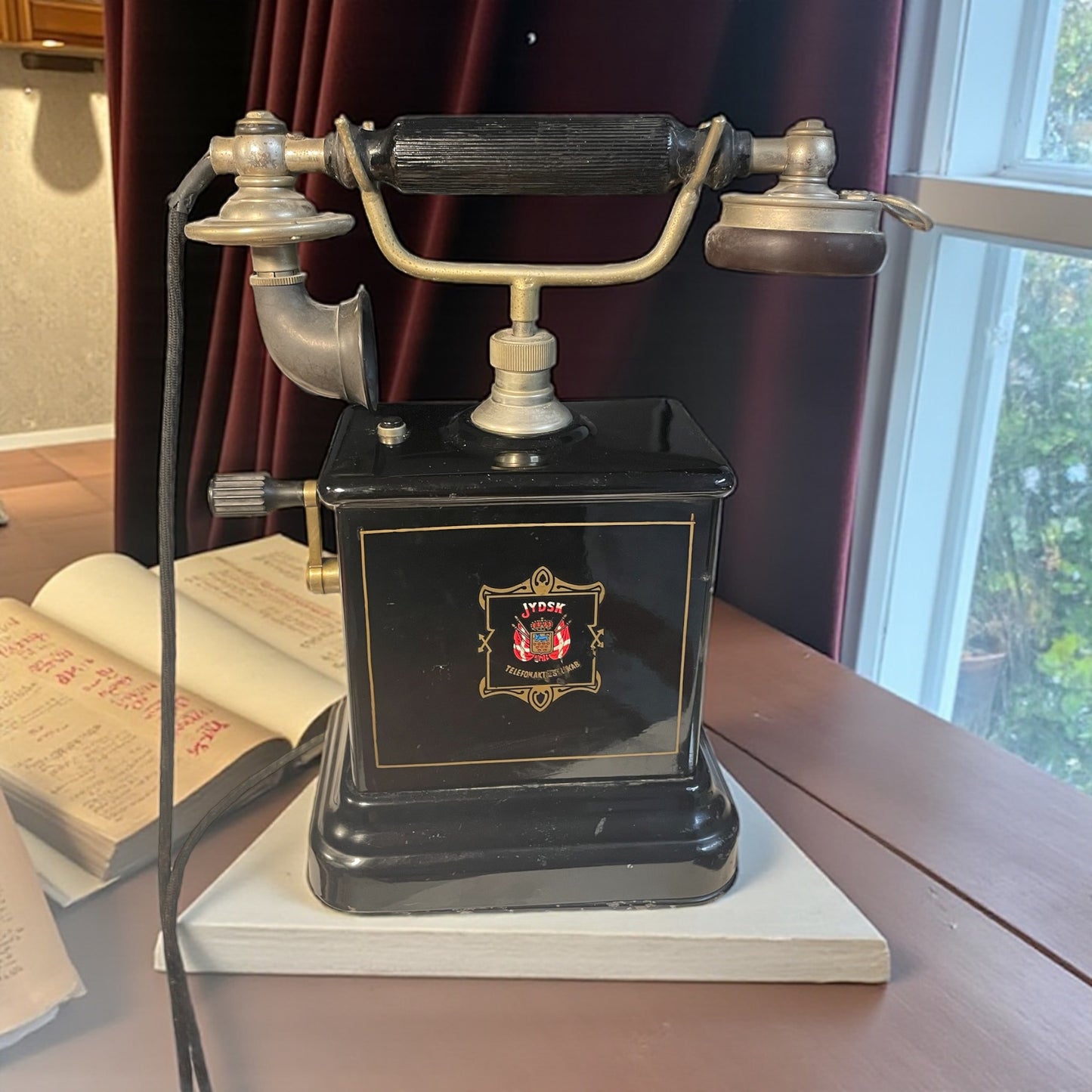 Antico telefono a manovella Jydsk danese, candlestick raro primi ‘900