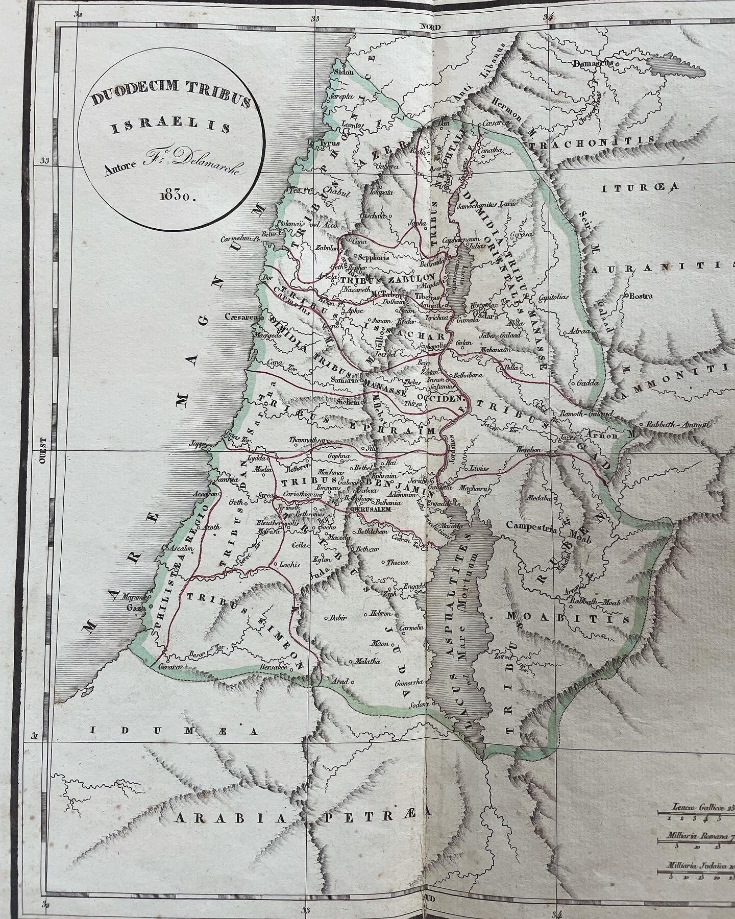 Mappa 1830 Delamarche 12 tribù Israele