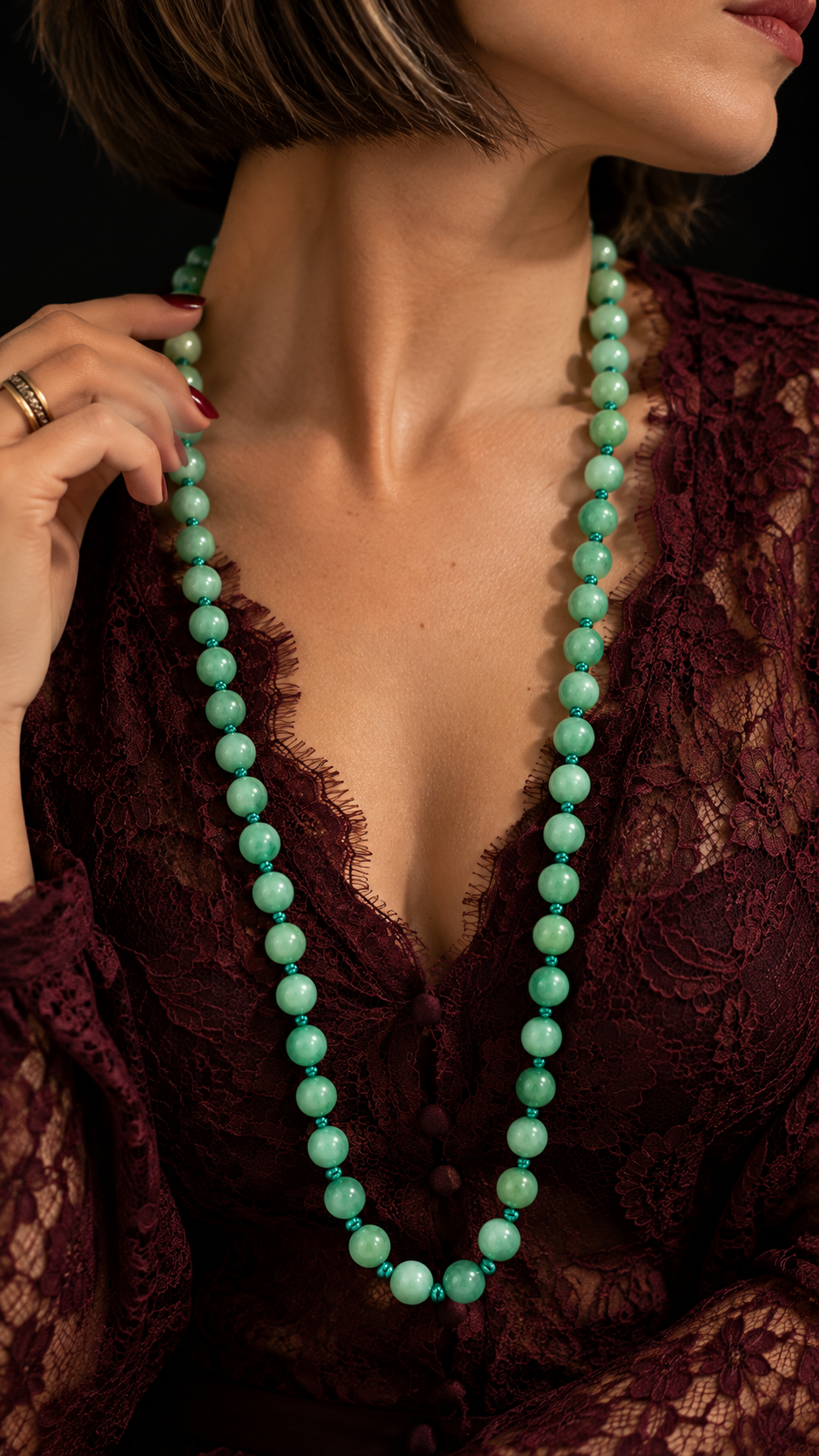 Collana perle giada con chiusura barilotto