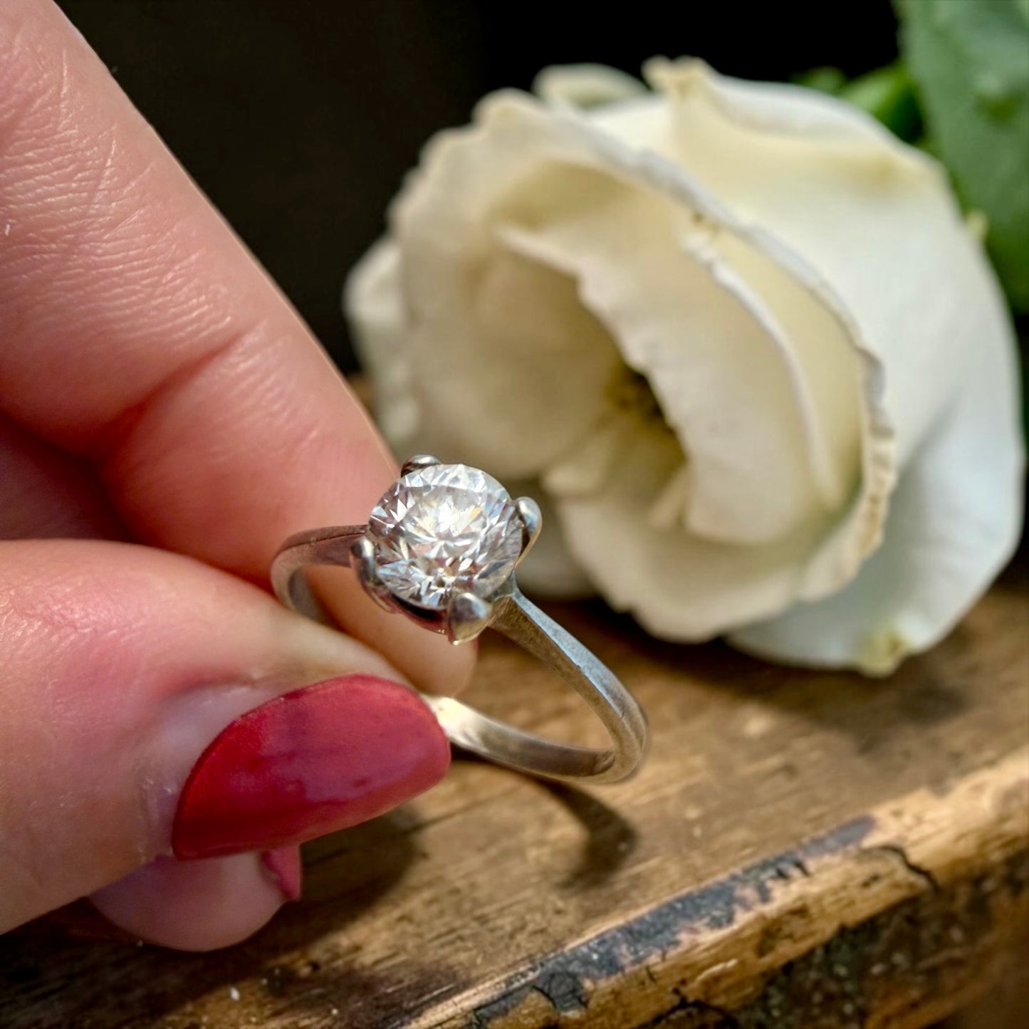 Anello argento 835 con solitario zirconia, anni ‘50 ca