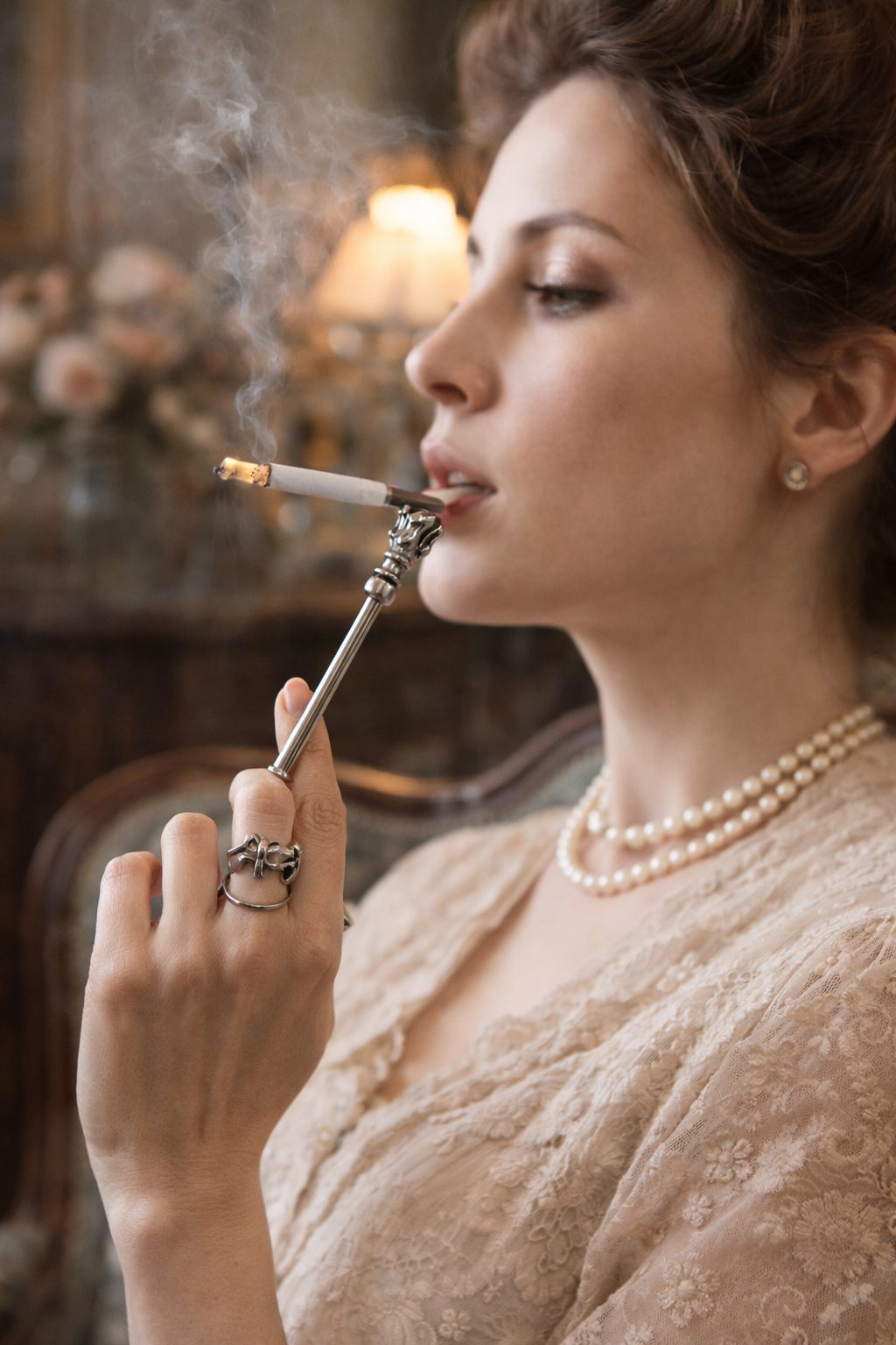 Porta-sigaretta da dito, anello in argento con asta regolabile e zampe leonine, fine ‘800 primo ‘900