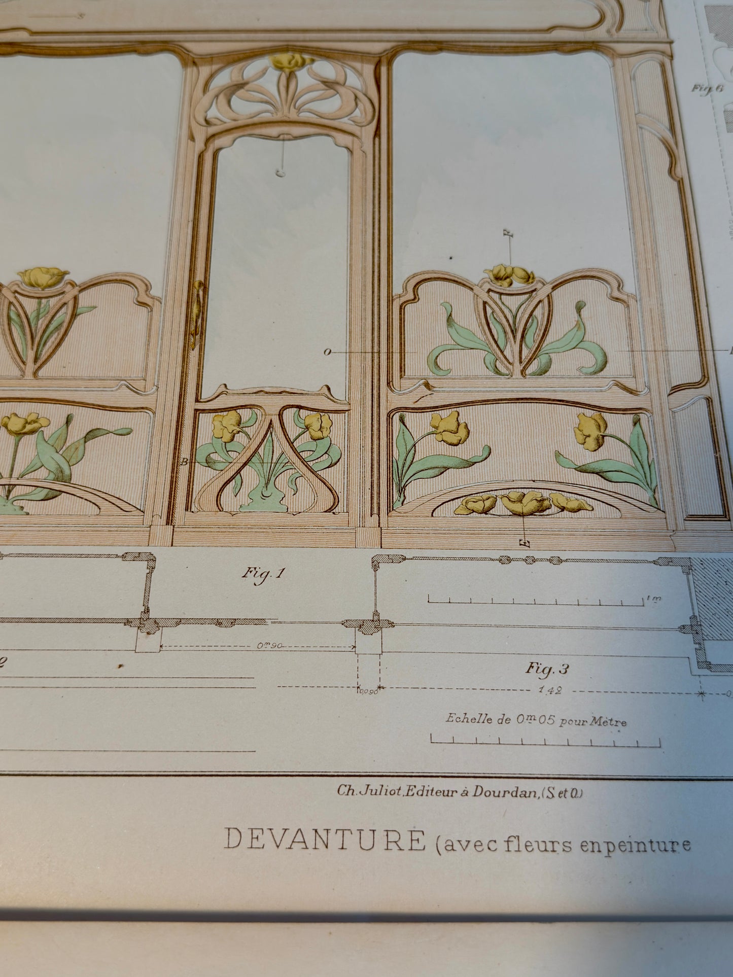 Lotto n.3 grandi tavole Architettura Art Nouveau d’epoca Menuiserie