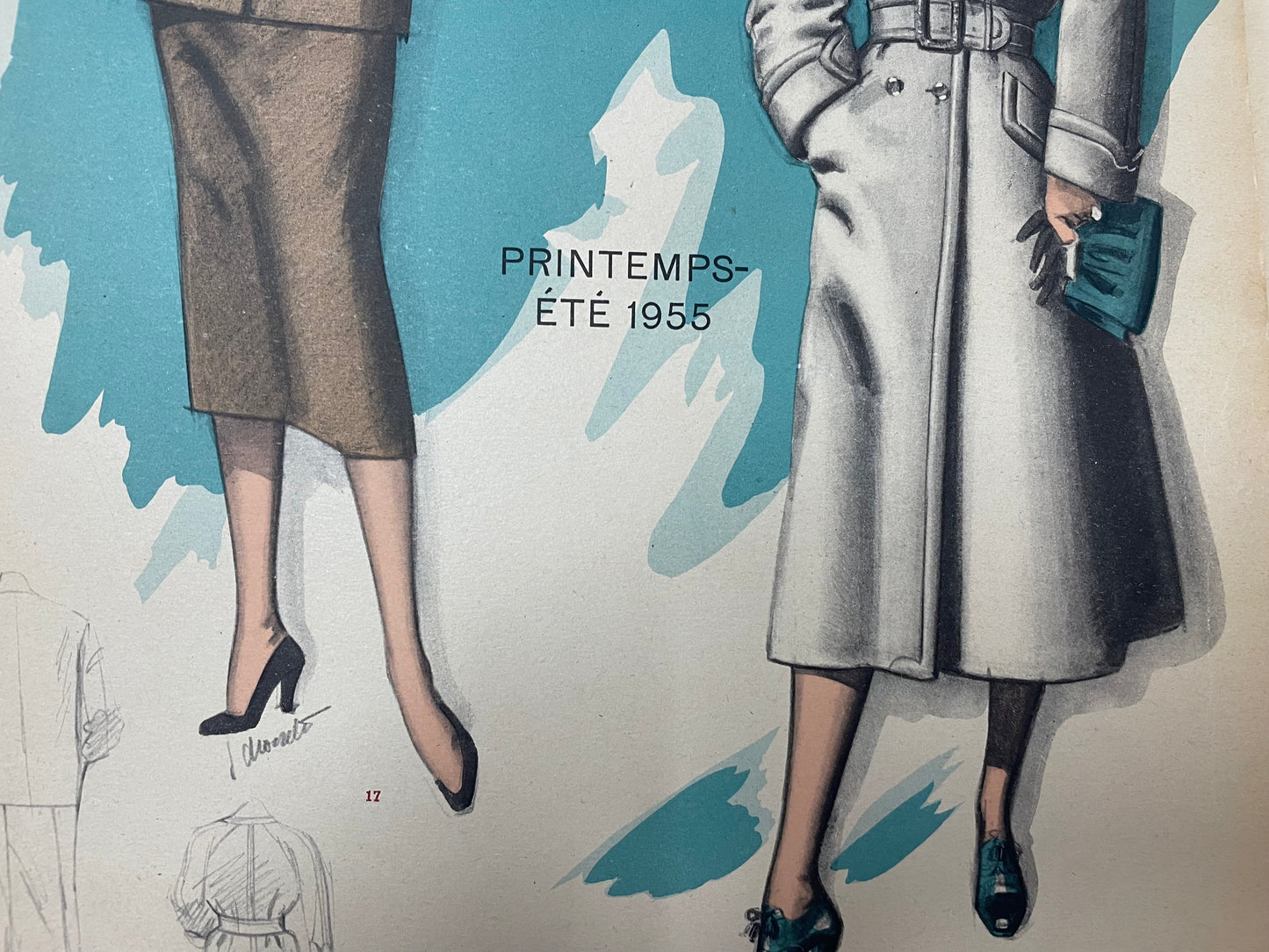 Coppia stampe bozzetti moda Choiselat anni 50