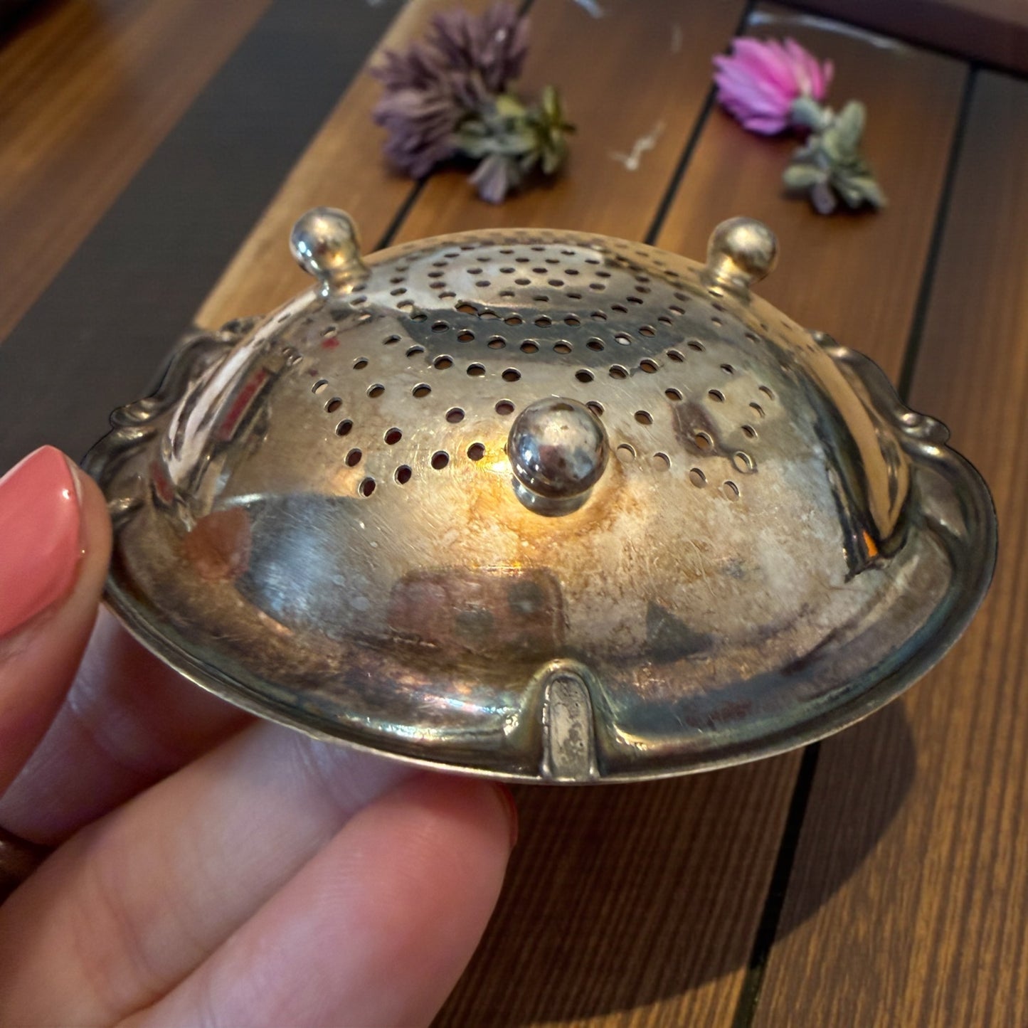 Antico pezzo d’argenteria passe-thé colino primo ‘900