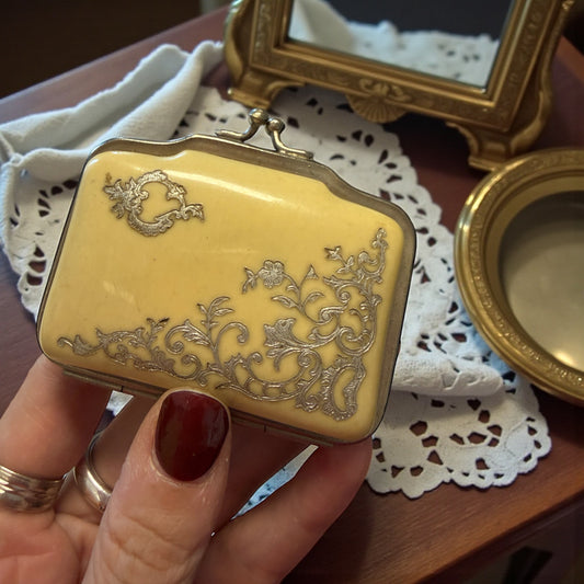 Portamonete da borsetta Liberty in bachelite con decori argentati