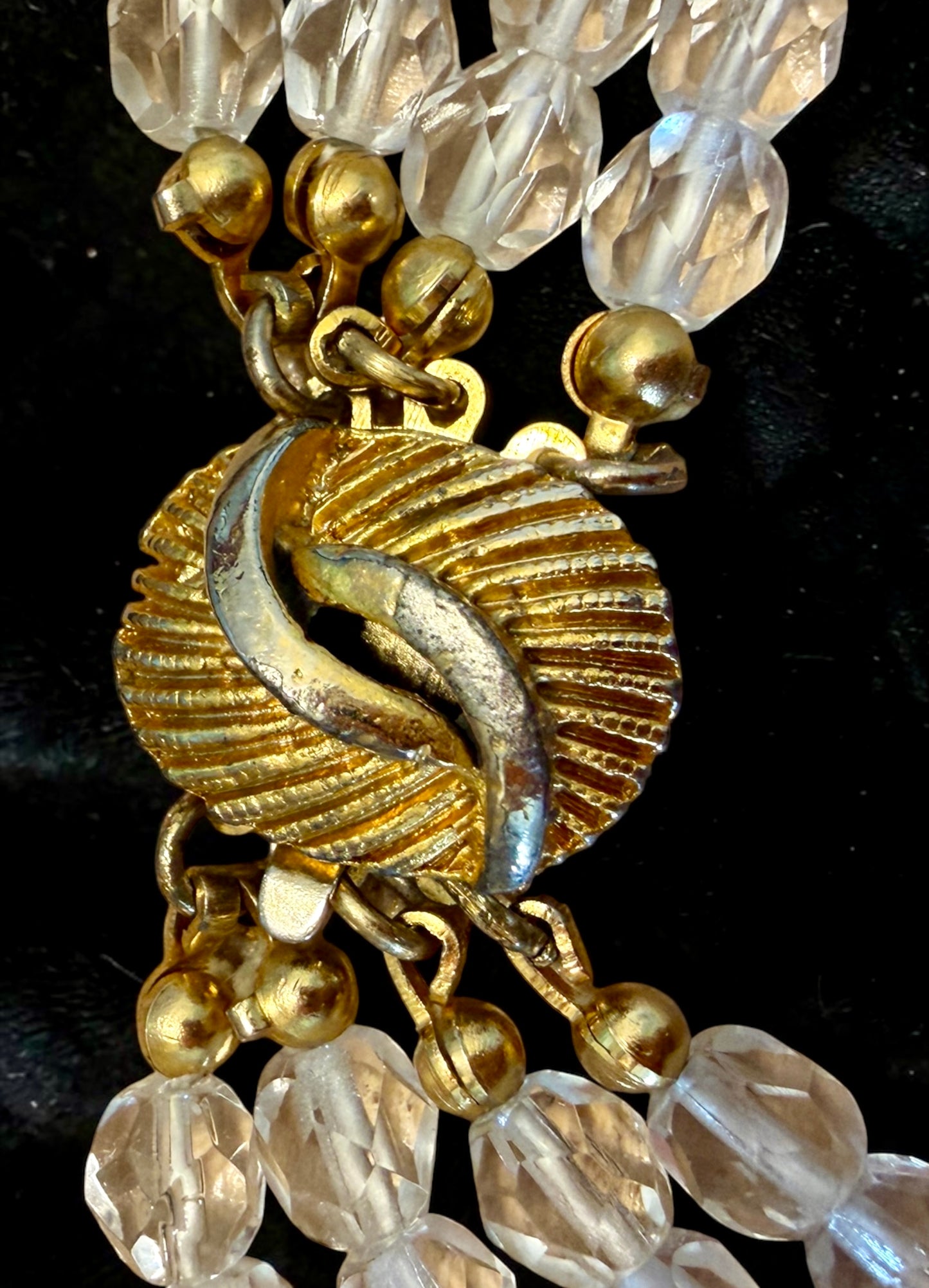 Collana sautoir multi filo con perle in vetro sfaccettato trasparente, fine ‘50s