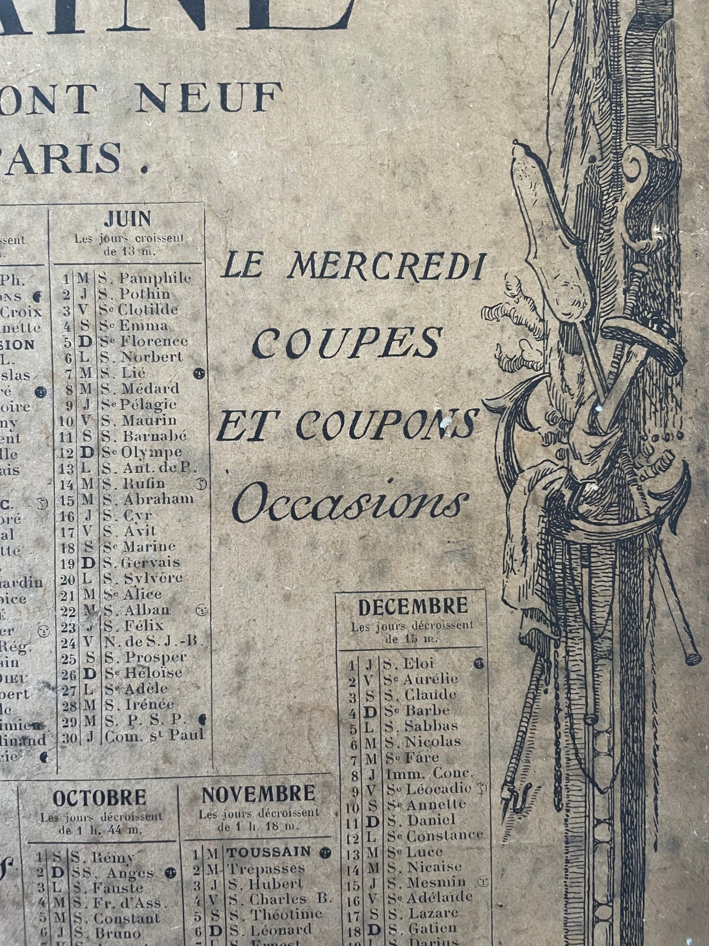 Calendario cartonato 1910 grandi magazzini La Samaritaine Parigi bifacciale