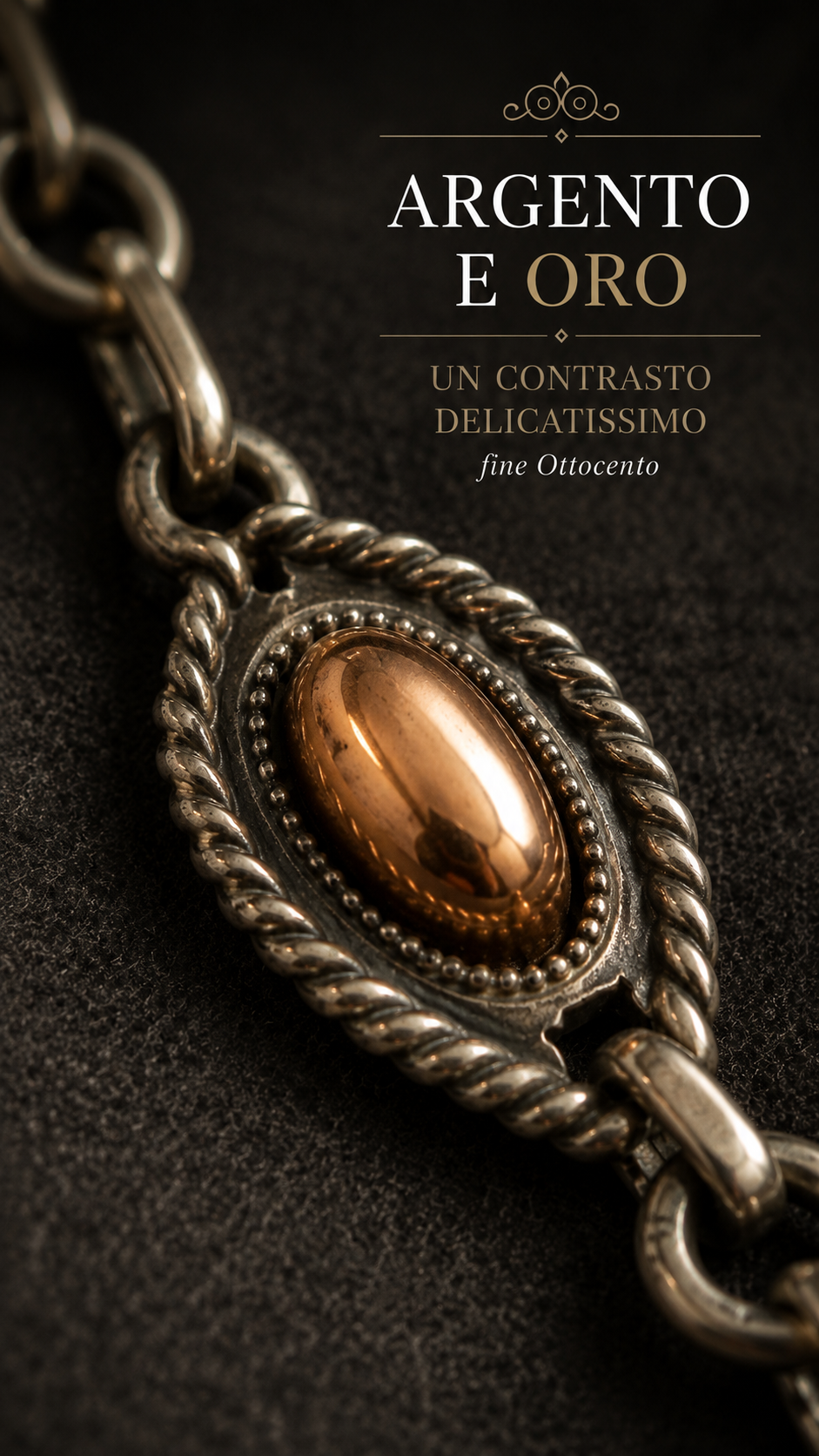Antica catena da panciotto in argento con elementi placcati oro, 33 cm, fine ‘800