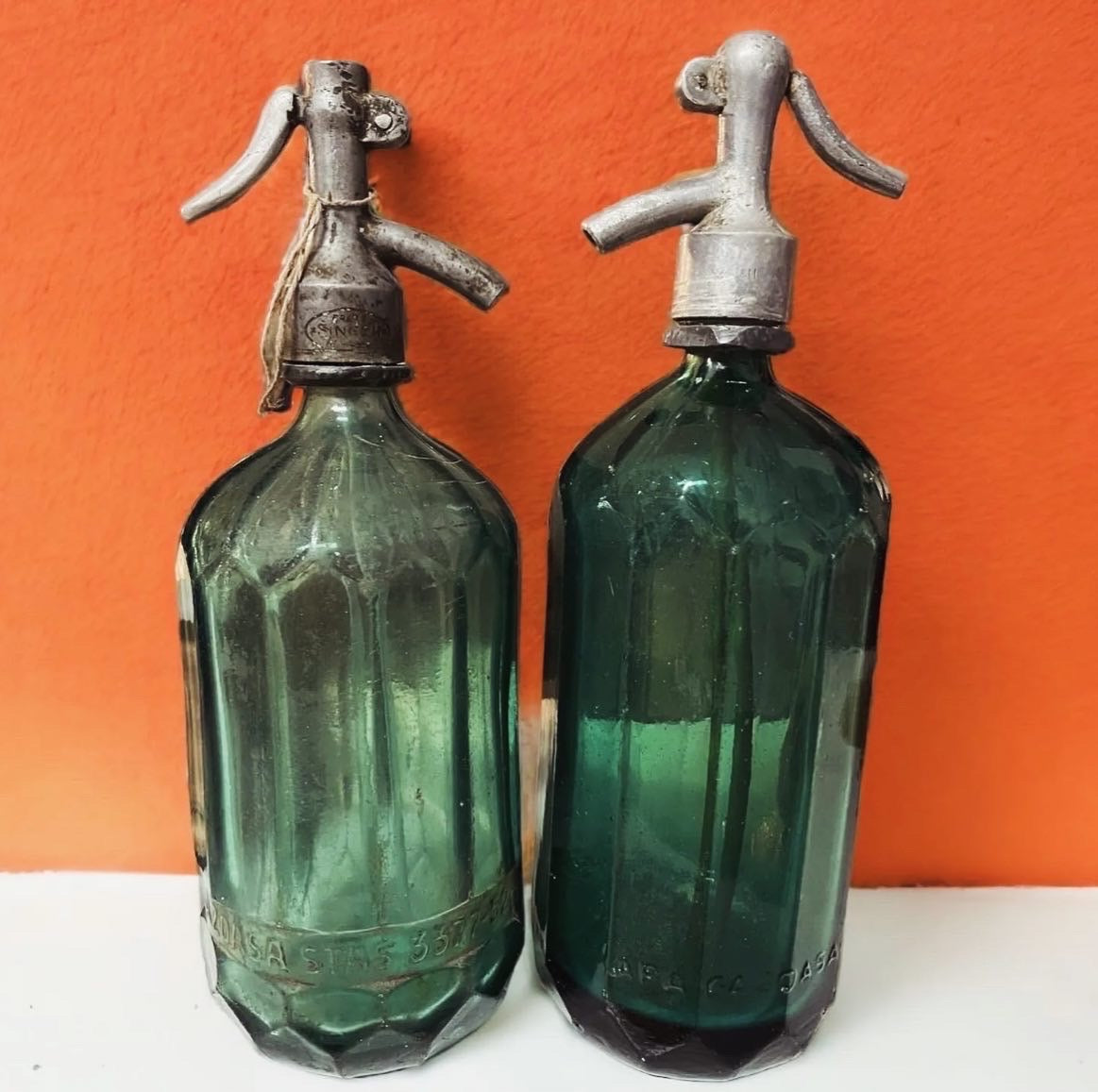 Pair of antique green Seltzers ￼