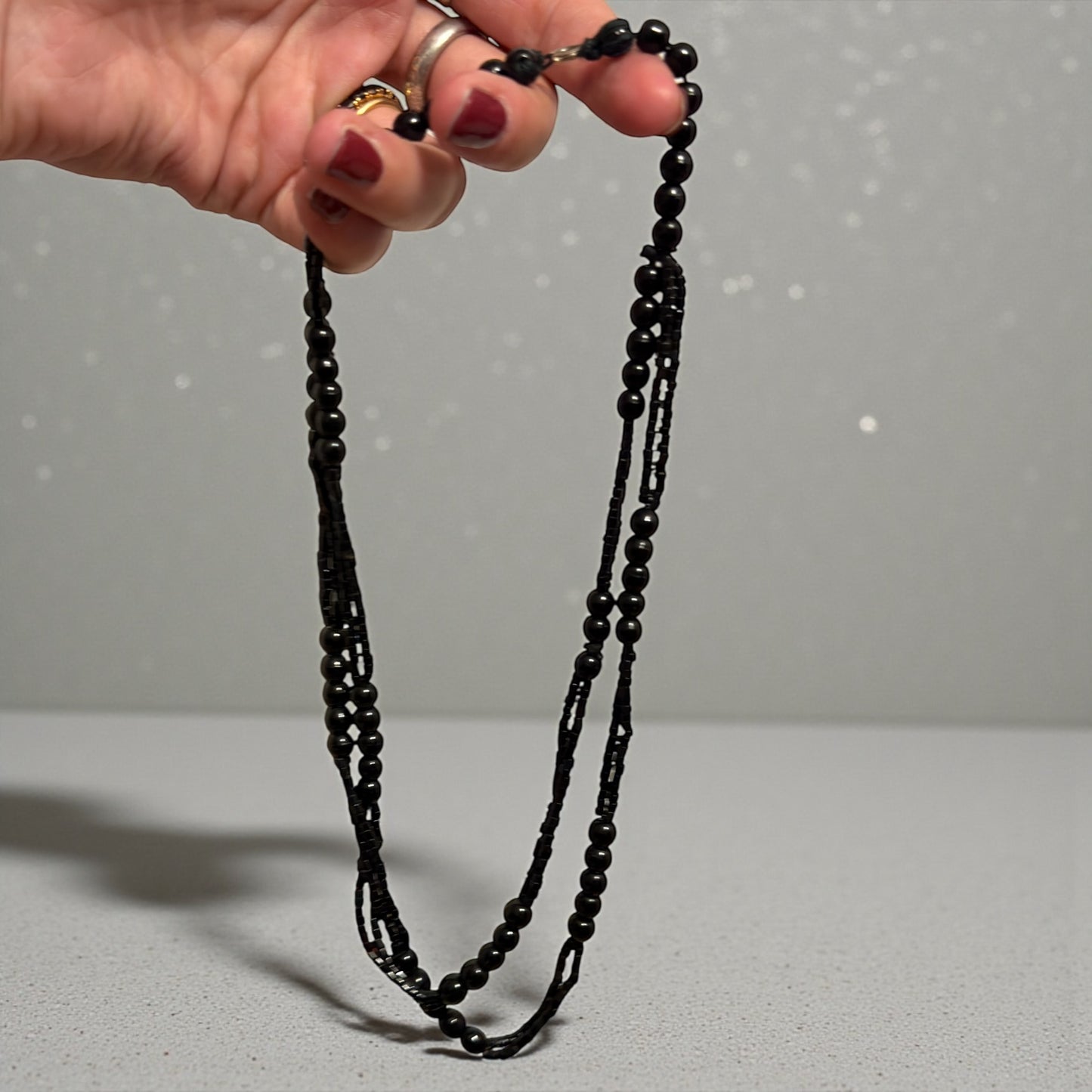 Collana da lutto primo ‘900 in autentico Jet giaietto a doppio filo