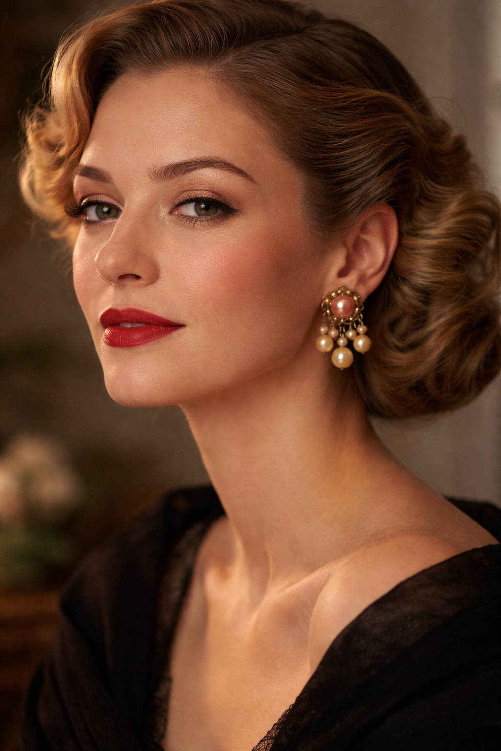 Antichi splendidi orecchini dorati anni ‘30 con faux perles barocche, chiusura a vite