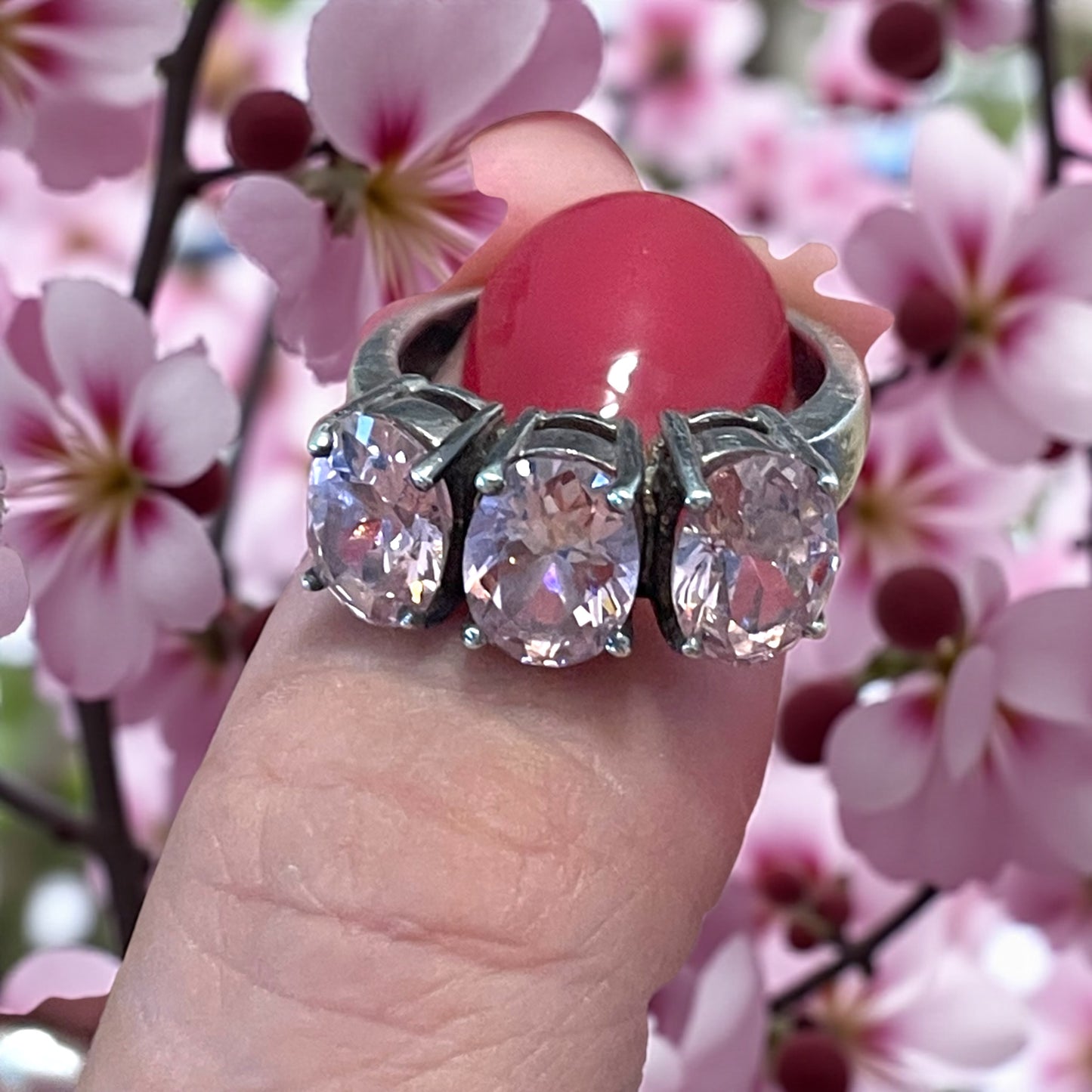 Anello trilogy argento e zirconi color malva