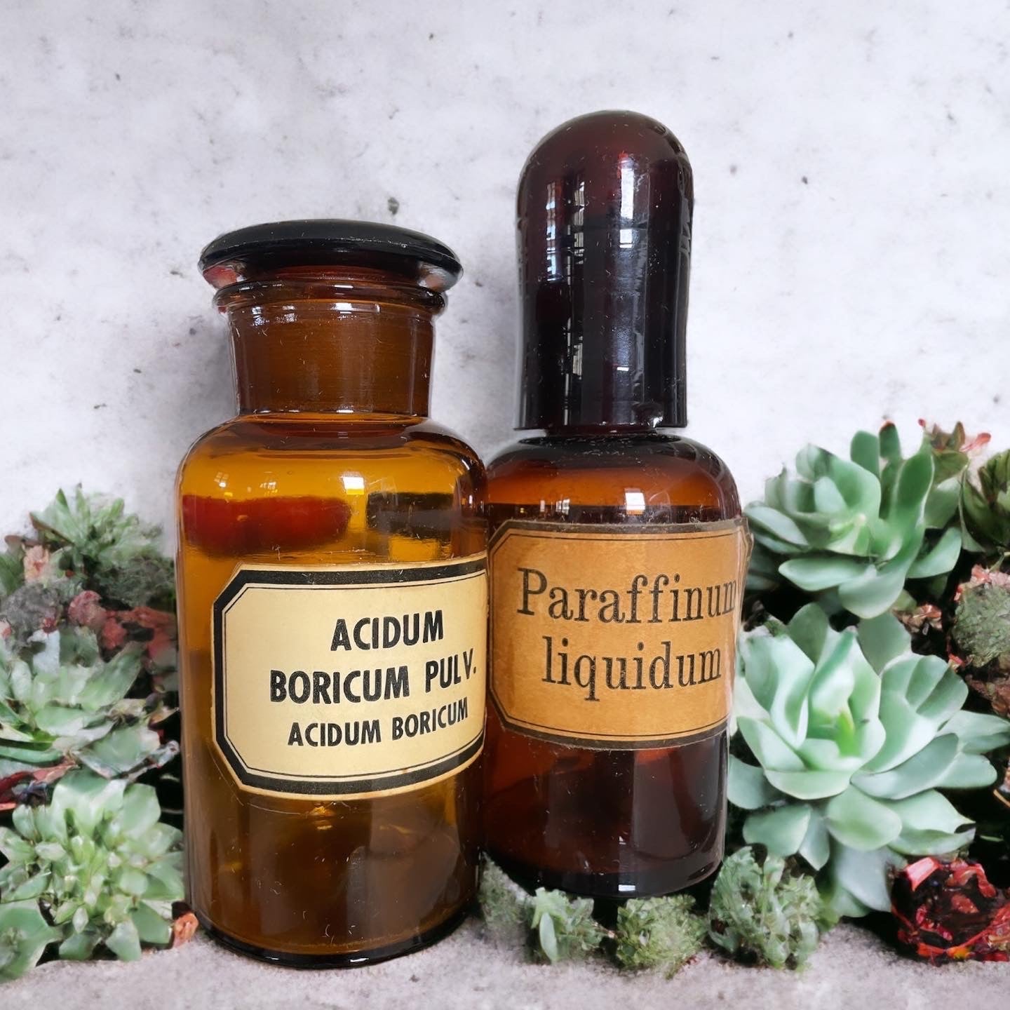 Pharmacy jars Paraffin and Boric Acid