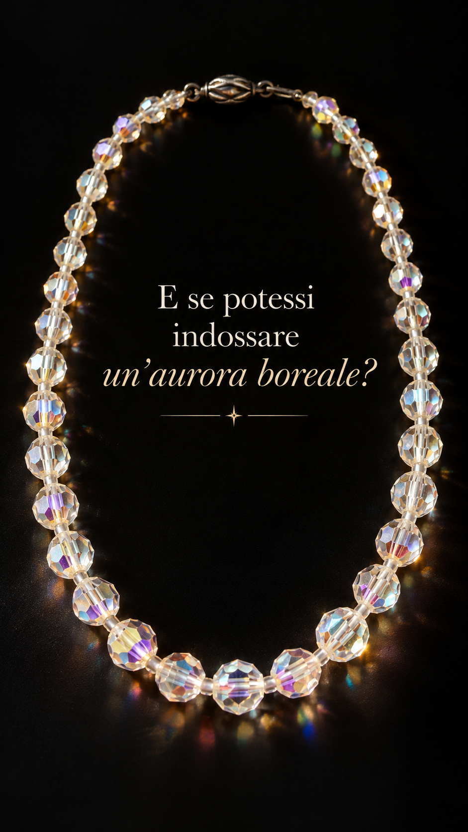 Collana collier perle sfaccettate in vetro aurora Borealis e chiusura argento massiccio