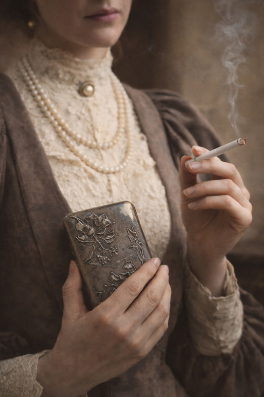 Antico portasigarette Art Nouveau a motivo d’edera con elastici originali d’epoca, fine ‘800 - primo ‘900