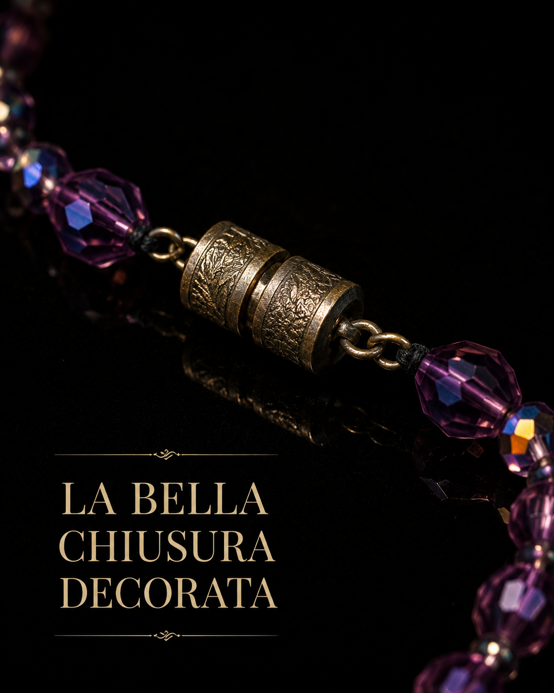 Collana con perle in vetro sfaccettato degradé color malva e finitura aurora Borealis